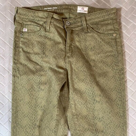 Adriano Goldschmied Womens 25 Denim Jeans Green Snake Reptile Prima Skinny Ankle - Picture 2 of 11